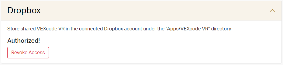 Προτροπή εξουσιοδότησης Dropbox για σύνδεση του VEXcode VR με τον λογαριασμό σας Dropbox