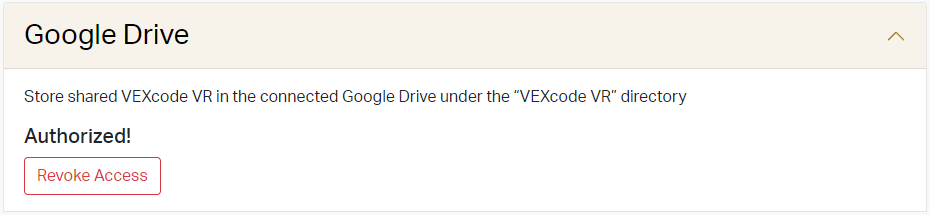 Ερώτηση εξουσιοδότησης Google που ζητά άδεια για την κοινή χρήση ενός αρχείου έργου VEXcode VR