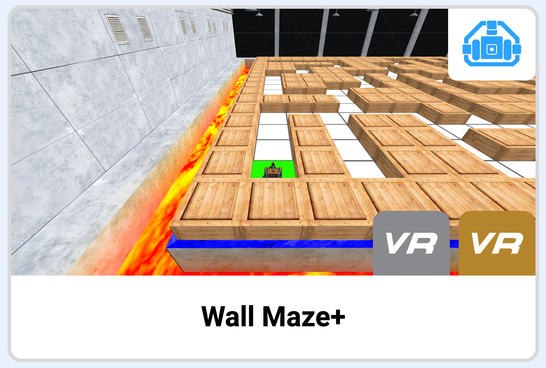 Διεπαφή VEXcode VR Wall Maze+ Playground που δείχνει τον χώρο εργασίας μπλοκ, τα χειριστήρια της παιδικής χαράς και την προβολή λαβυρίνθου