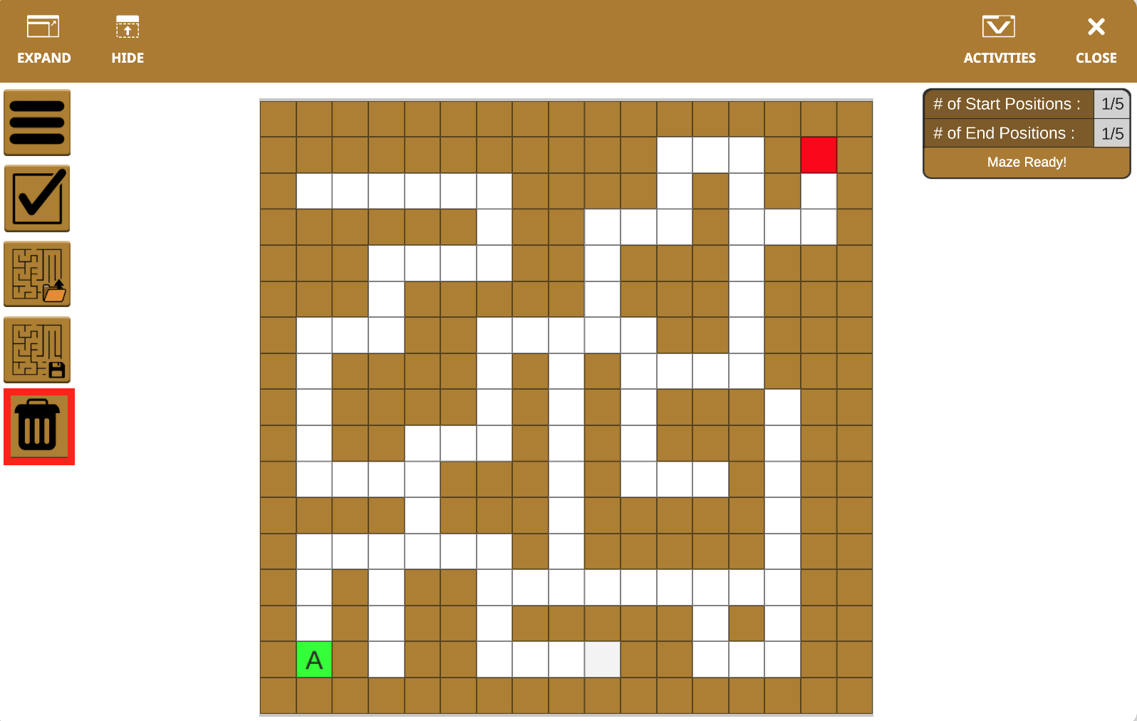Επιλογές Wall Maze στο μενού Playground Features