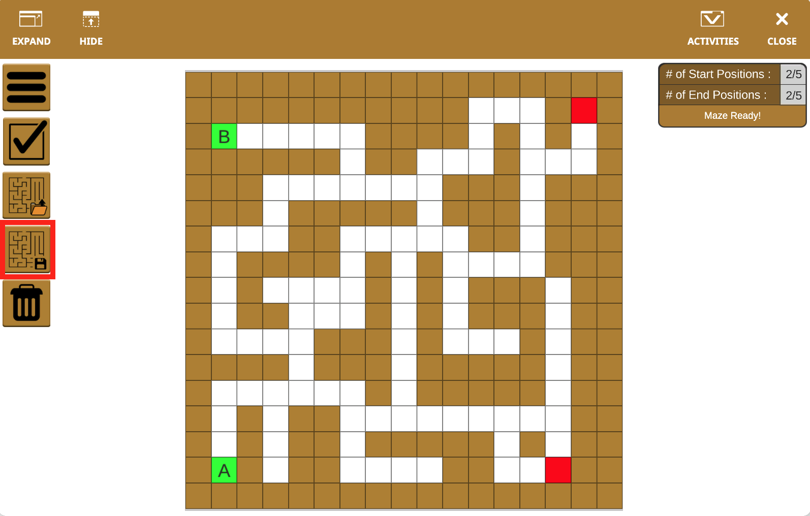 VEXcode VR Wall Maze Παιδική χαρά και χώρος εργασίας με μπλοκ που χρησιμοποιείται για την αποστολή ή λήψη λαβυρίνθων