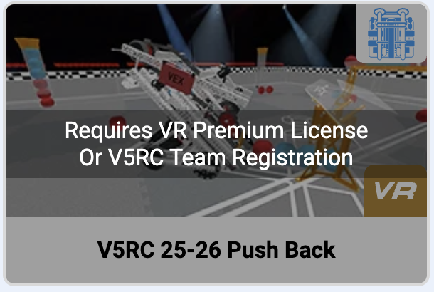 Προεπισκόπηση του V5RC 25-26 Push Back Playground με ειδοποίηση ότι η πρόσβαση απαιτεί εγγραφή VR Premium ή RECF