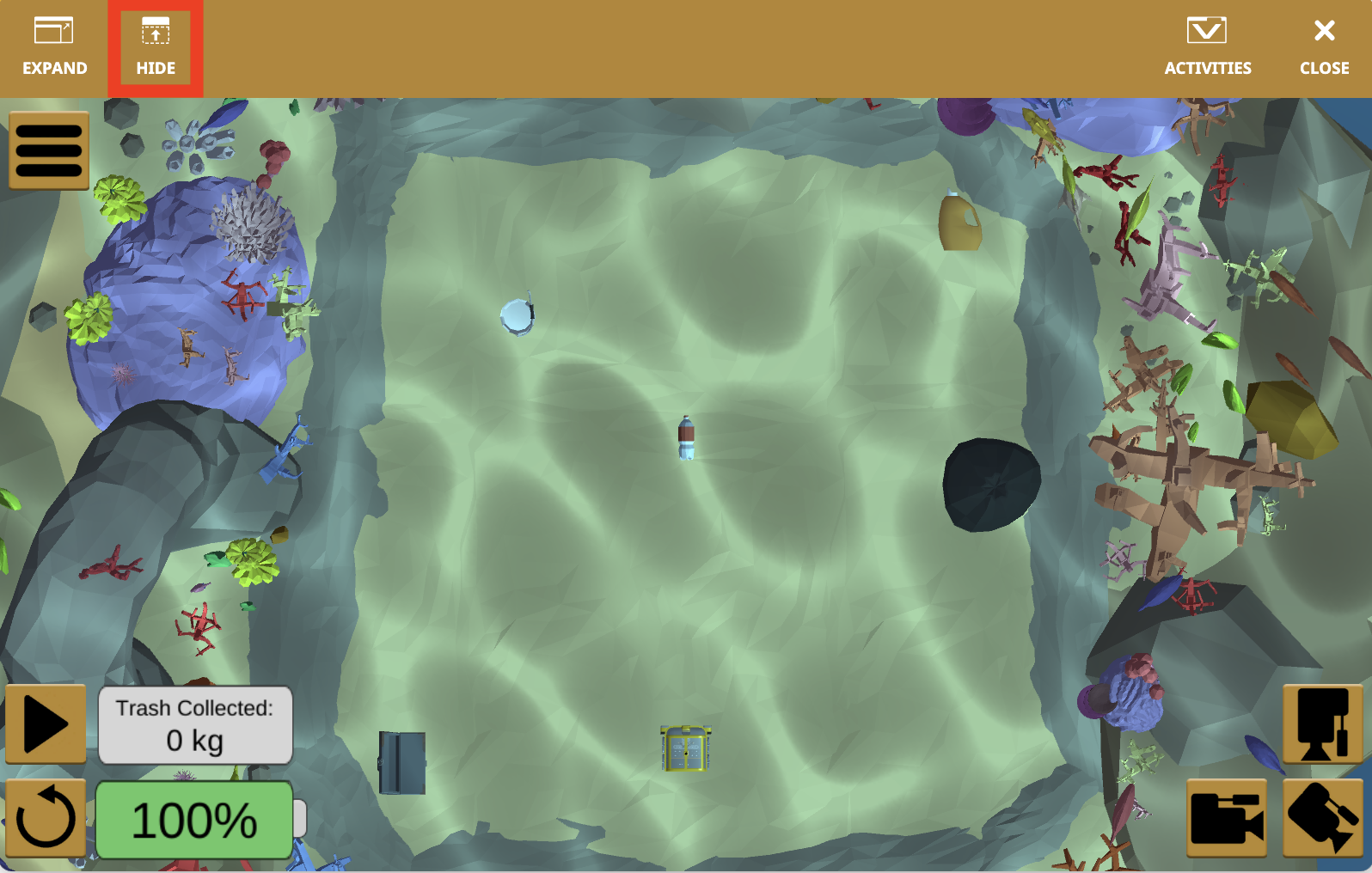 VEXcode VR Playground σε iPad που δείχνει τον χώρο εργασίας κωδικοποίησης και ένα μήνυμα αντιμετώπισης προβλημάτων για τη φόρτωση ή την εκτέλεση του εικονικού ρομπότ