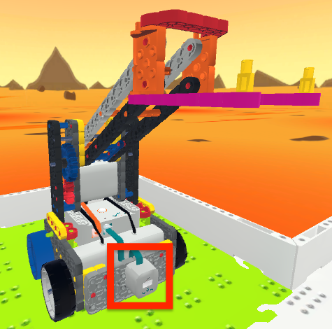 Παιδική χαρά VEXcode VR Mars Math Expedition που δείχνει το ρομπότ GO, το πεδίο πρόκλησης και τον χώρο εργασίας προγραμματισμού