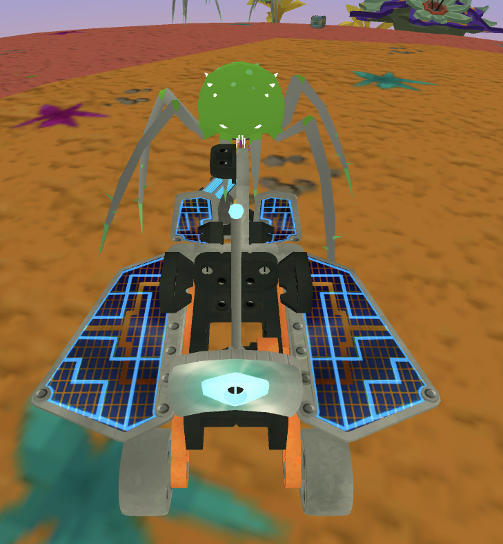 Έργο διάσωσης VEXcode VR Rover με το rover και τα μπλοκ κωδικοποίησης που χρησιμοποιούνται για την εξουδετέρωση εχθρών