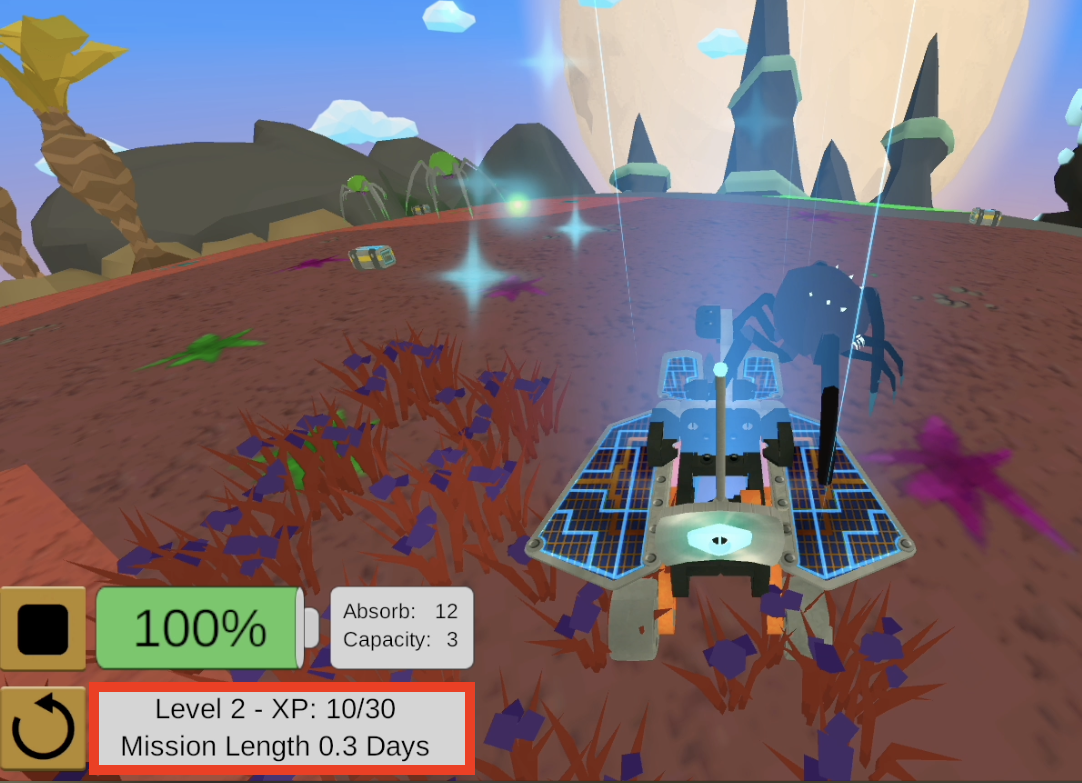 Χώρος εργασίας VEXcode VR για την πρόκληση Rover Rescue με κωδικό μπλοκ για την εξουδετέρωση εχθρών