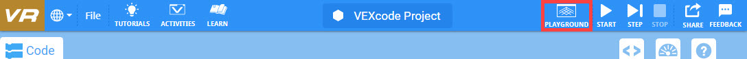 Παράδειγμα έργου Python ανοιχτού στο VEXcode VR με εμφανιζόμενο το VR Playground