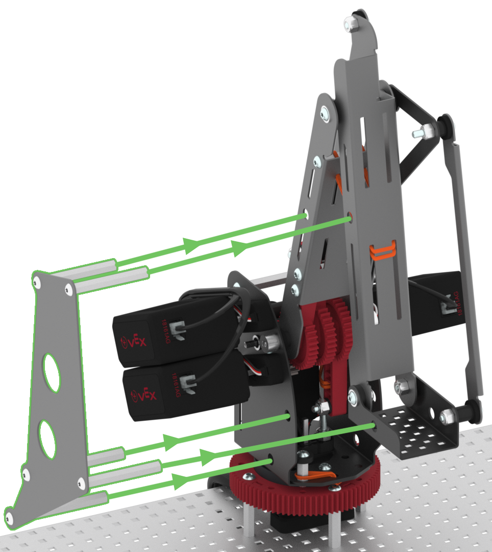 Το μεταλλικό σύστημα mastering jig φαίνεται να είναι προσαρτημένο στο πλάι του βραχίονα για να το κρατά ακίνητο για συνεπές mastering των αρθρώσεων.