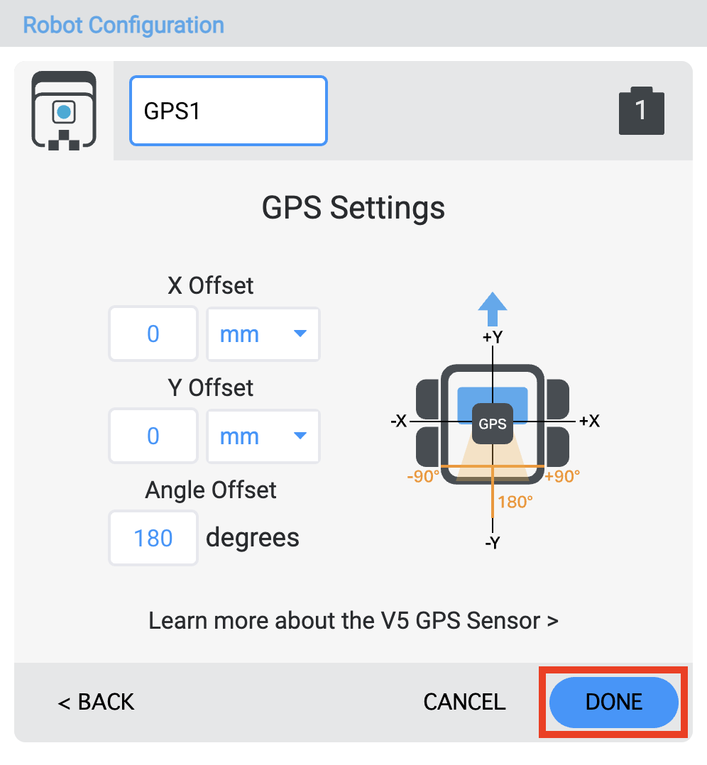 Μενού ρυθμίσεων GPS με το κουμπί "Τέλος" επισημασμένο παρακάτω.
