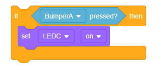 VEXcode V5 Εάν το μπλοκ C έχει ένα μπλοκ προφυλακτήρα Pressing στην υποδοχή λογικής παραμέτρου του. Μέσα στο μπλοκ If υπάρχει ένα μπλοκ στοίβας Set LED.