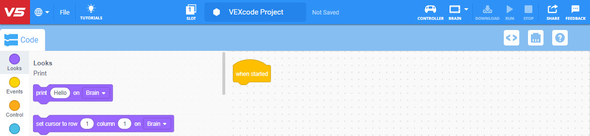 Νέο έργο Blocks άνοιξε στο VEXcode V5.