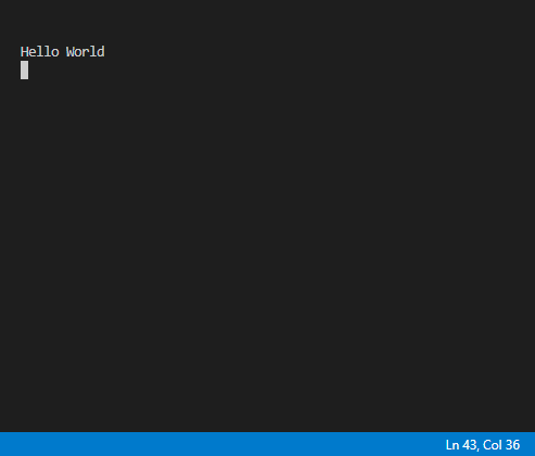 Το VS Code VEX Interactive Terminal ανοίγει και εμφανίζει ένα μήνυμα που αναφέρει "Γεια σου Κόσμε".