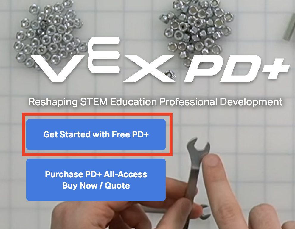 Αρχική σελίδα VEX PD+ με επισημασμένο το κουμπί "Ξεκινήστε με το δωρεάν PD+".