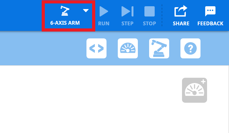 VEXcode EXP με το εικονίδιο του βραχίονα 6 αξόνων επισημασμένο στη γραμμή εργαλείων.