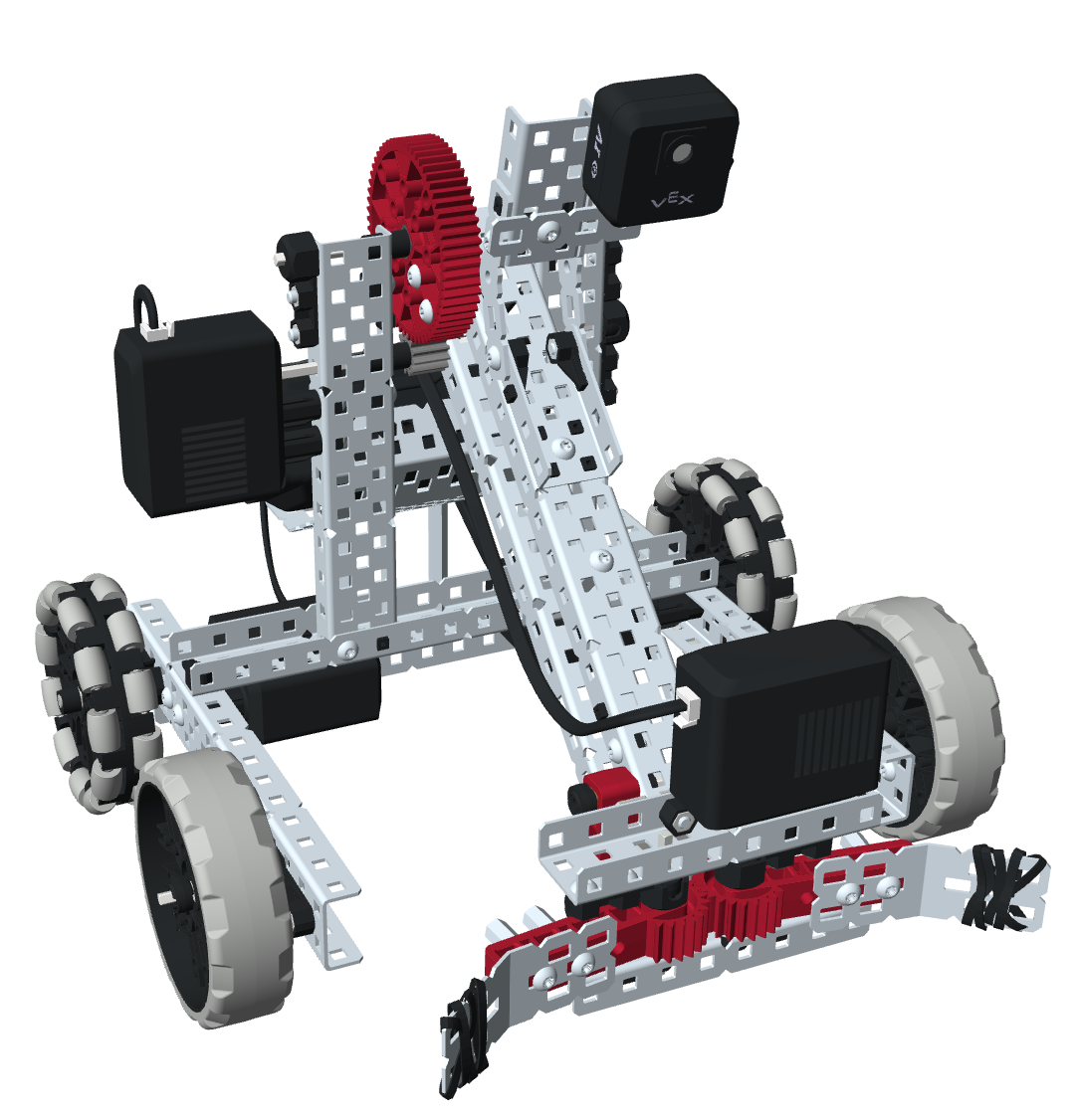 Γωνιακή όψη ενός EXP Clawbot με τον αισθητήρα AI Vision Sensor τοποθετημένο στην κορυφή του βραχίονά του.