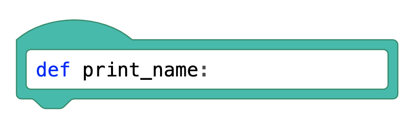 Αλλαγή μπλοκ καπέλου. Ο κώδικας Python διαβάζει την εντολή def print_name.