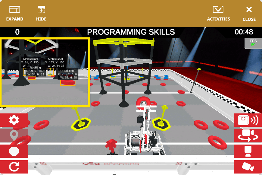 Το παράθυρο V5RC High Stakes Playground δείχνει την προβολή στιγμιότυπου AI Vision.