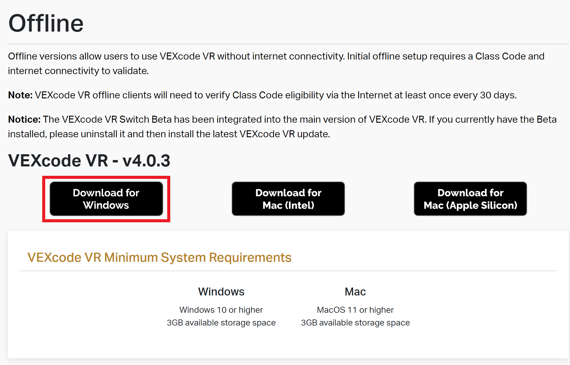Επιλέξτε VEXcode VR 4.0 στο πρόγραμμα εγκατάστασης.