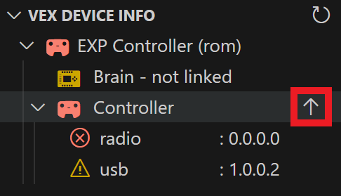 Ο κέρσορας βρίσκεται πάνω από τον φάκελο του μη ενημερωμένου ελεγκτή και δίπλα του υπάρχει ένα εικονίδιο με το επάνω βέλος που είναι επισημασμένο.