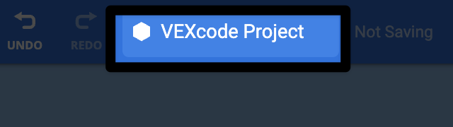VEXcode GO के ऊपरी मध्य भाग में स्थित प्रोजेक्ट नाम विंडो को हाइलाइट किया गया है।