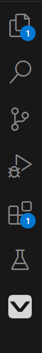 Γραμμή δραστηριότητας VS Code με εγκατεστημένη την επέκταση VEX Robotics. Η Γραμμή Δραστηριοτήτων διαθέτει εικονίδια που παρέχουν χρήσιμες γρήγορες ενέργειες, όπως αναζήτηση, διαχείριση επεκτάσεων, έλεγχο έκδοσης και πολλά άλλα.