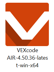 Εικονίδιο του αρχείου εγκατάστασης του VEXcode AIR για Windows με το όνομα αρχείου 'VEXcode AIR-4.50.36-latest-win-x64.exe' να εμφανίζεται από κάτω.