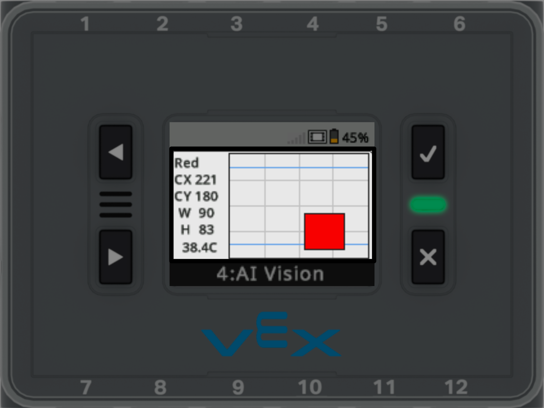 VEX IQ Brain, με επισημασμένο το τμήμα της οθόνης
