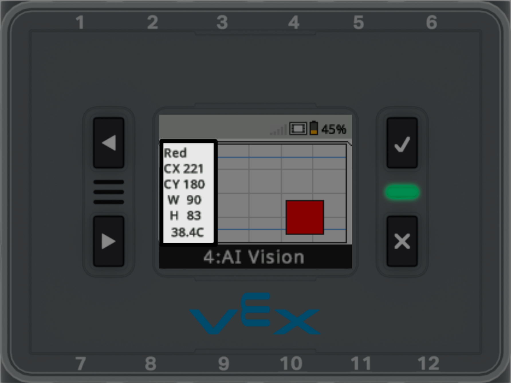 VEX IQ Brain, με επισημασμένη την ενότητα χρωματικής υπογραφής