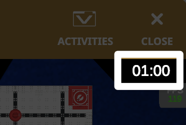 मैदान के ऊपरी-दाएँ कोने में मैच टाइमर 01:00 पर सेट है।