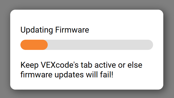 VEXcode AIR Firmware Güncelleme iletişim kutusu.