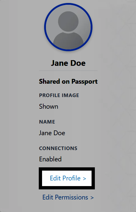 A VEX Passport oldal, amelyen a profil neve alatt jobb oldalon kiemelve látható a profil szerkesztése gomb.