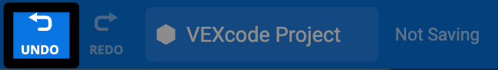 VEXcode GOのトップメニューで、元に戻すボタンがハイライト表示されています。