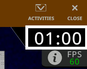 Chronomètre de match dans le coin supérieur droit de la fenêtre Terrain de jeu