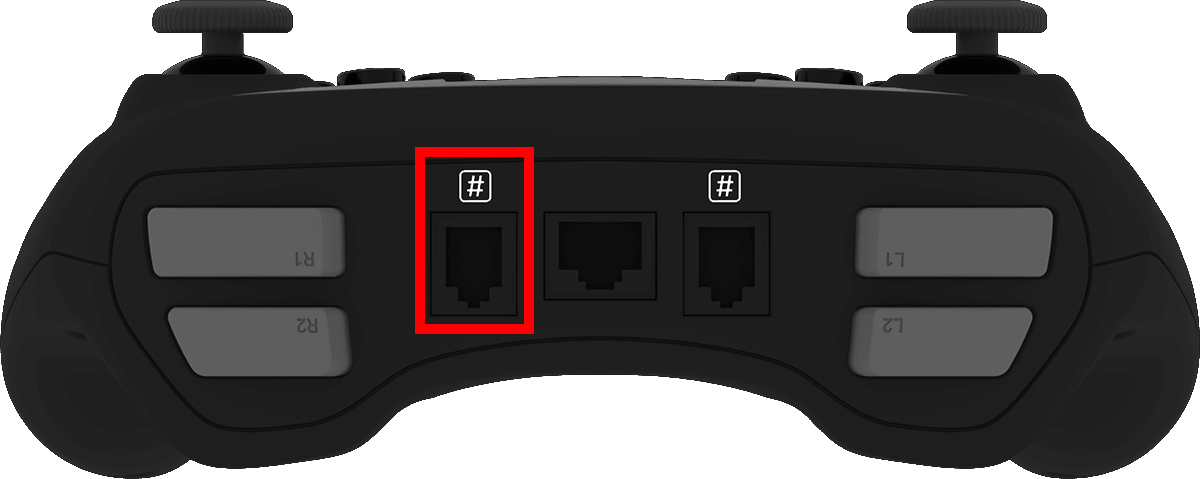 A V5 vezérlő teteje, amelyen az egyik intelligens port kiemelve látható.