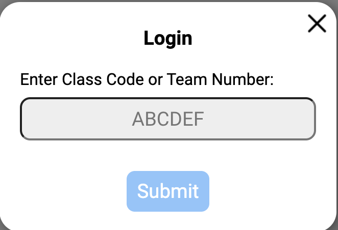 Aparecerá un mensaje de inicio de sesión con un cuadro de texto para introducir el código de tu clase o el número de equipo.
