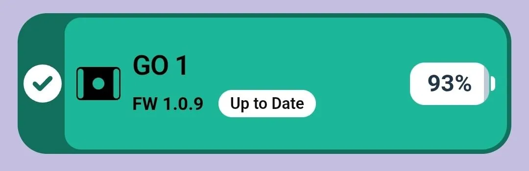 GO Brain entry in the VEX Classroom App showing the new name GO 1, firmware version 1.0.9 marked Up to date, and a battery level of 99%.