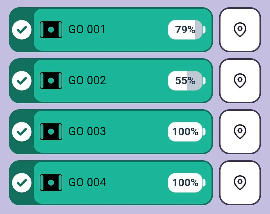 VEX Devices list in the VEX Classroom App showing four GO Brains with their new names.