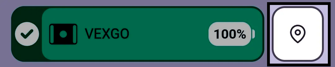 GO Brain named VEXGO in the VEX Devices list, with the Locate icon to the right of its entry highlighted.