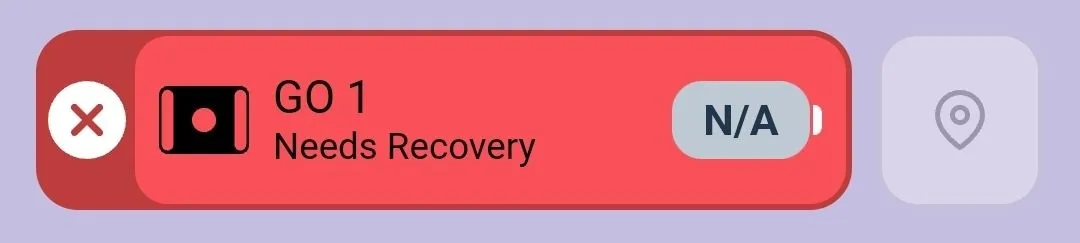 GO Brain named GO 2 in the VEX Devices list shown in red with an X icon and the status Needs recovery. Its battery level reads N/A.