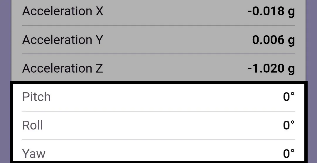 Inertial Sensor readings for a 123 Robot in the VEX Classroom App with the Pitch, Roll, and Yaw rows highlighted, each reading 0 degrees.
