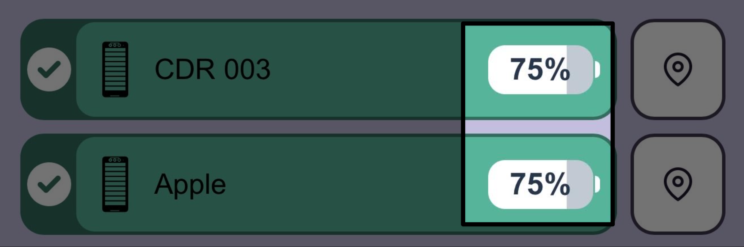 2 Coders listed in the app with a battery icon reading 75% called out to the right.