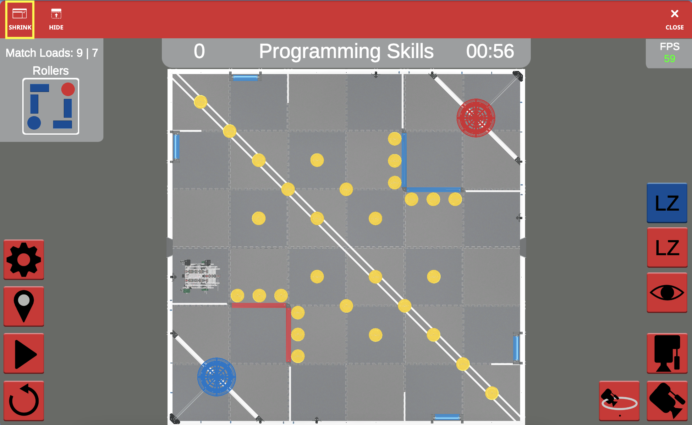 Screenshot of VEXcode VR interface showcasing the block-based coding environment designed for programming a virtual robot, supporting educational objectives in STEM for the VRC Spin Up (2022-2023) competition.