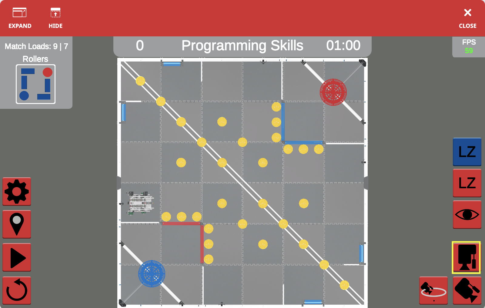 Screenshot of VEXcode VR interface showcasing the block-based coding environment for programming a virtual robot, part of the VRC Spin Up (2022-2023) educational resources for STEM learning.