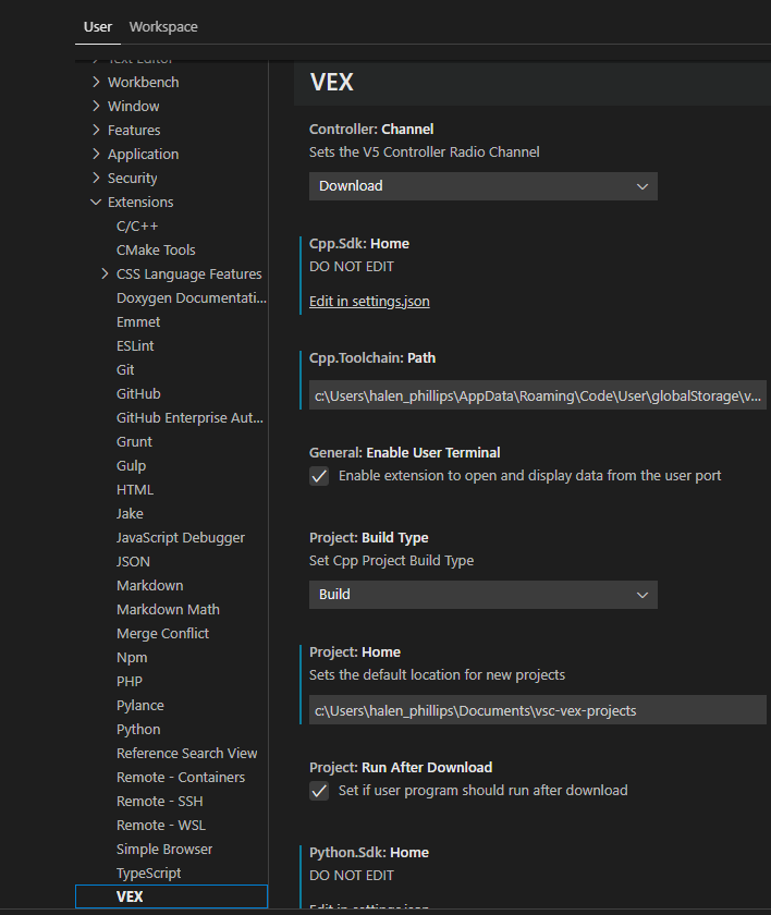Screenshot of the VS Code Extension interface for VEX IQ, showcasing features and tools designed to enhance programming for the VEX IQ Robotics platform, aimed at educators and students in robotics education.