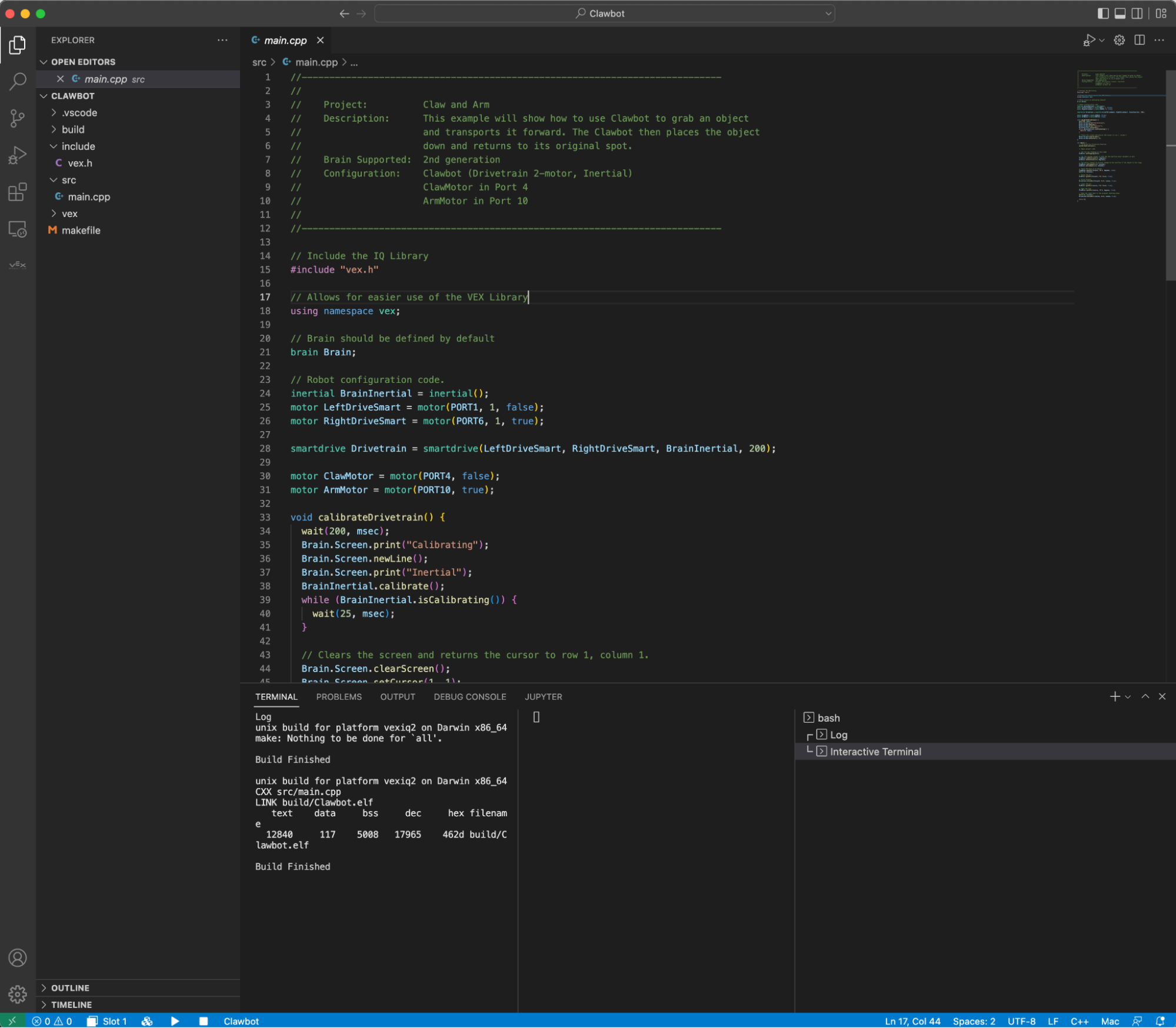 Screenshot of the VS Code Extension interface for VEX IQ, showcasing features and tools designed to assist users in programming VEX IQ robotics projects, aimed at enhancing educational experiences for beginners and educators.