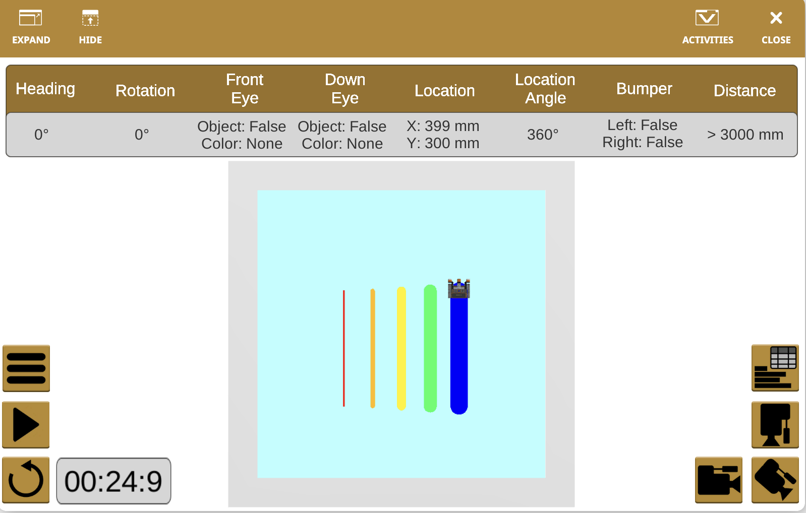 Screenshot of VEXcode VR showing the screen sensor feature, highlighting its programming interface for virtual robots, designed for educational purposes in coding and robotics.